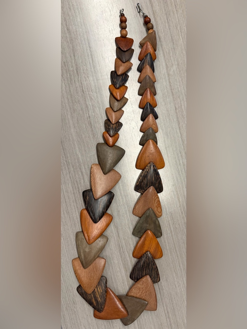 Vintage Wooden Triangle Beads Necklace Boho Chain in Mixed Earth Tones